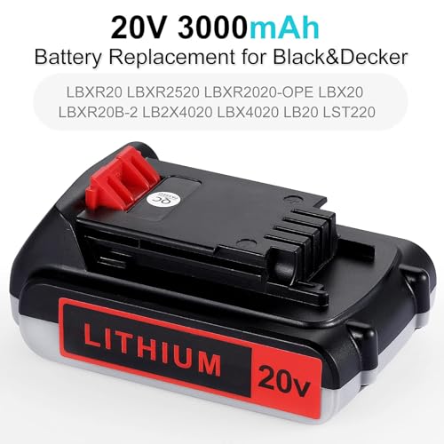 UADCA 2Packs 3.0Ah Replace Battery for Black and Decker 20v Lithium Battery 3000mAh LBXR20 LB20 LBX20 LBXR2040 LB2X4020-OPE LBXR20B-2 Black Decker 20v Max Battery UADCA