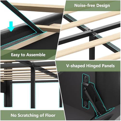Dnxao California King Bed Frames with Hidden Storage Headboard, Modern Floating Bed Frame with LED Lights & Charging Station (USB-C), Recessed Non-Slip Platform Bed No Box Spring Needed, PU Black Dnxao