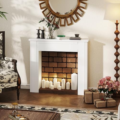HOMCOM Modern Fireplace Mantel, Freestanding Fireplace Surround with Leg for Electric Fireplaces, 44.7" W x 40" H, White HOMCOM
