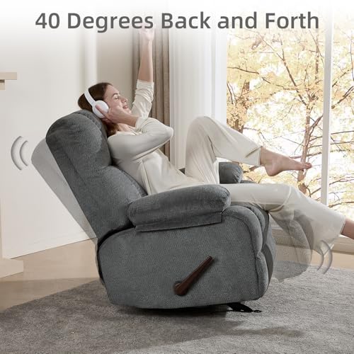 ParlorDream Oversized Rocker Recliner Chair, Overstuffed Extra Wide Manual Rocking Recliner, Adults Chair for Big Man, Reclining Sofa Chairs for Living Room,Grey