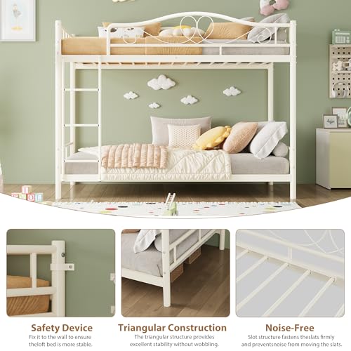 GarveeHome Bunk Bed Twin Over Twin, Heavy Duty Metal Bunk Bed with Safety Guardrail & Ladder, 400 LBS Weight Capacity, Space-Saving Design, Noise Free, No Box Spring Needed, Easy Assemble GarveeHome