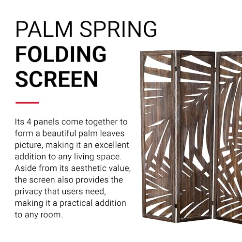 Proman Products - Palm Spring Panel, Wooden Room Divider, Folding Screen Room Divider with Palm Leaf Design (Smoked Brown) Proman Products