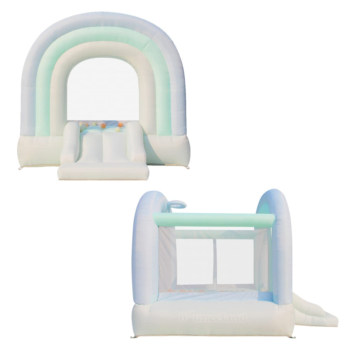 Bounceland Daydreamer Mist Bounce House, Pastel Bouncer with Slide, 8.9 ft L x 7.2 ft W x 6.7 ft H, UL Blower Included, Basketball Hoop, 30 Pastel Plastic Balls, Trendy Bouncer for Kids Bounceland