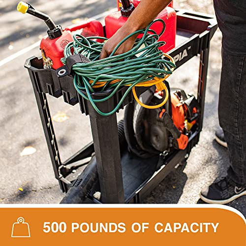 Olympia Tools 2 Shelf Black Rolling Utility Cart - Supports Up to 500 lbs, Comfort Handle - Heavy Duty Carts With Wheels - Great for Warehouse, Olympia Tools