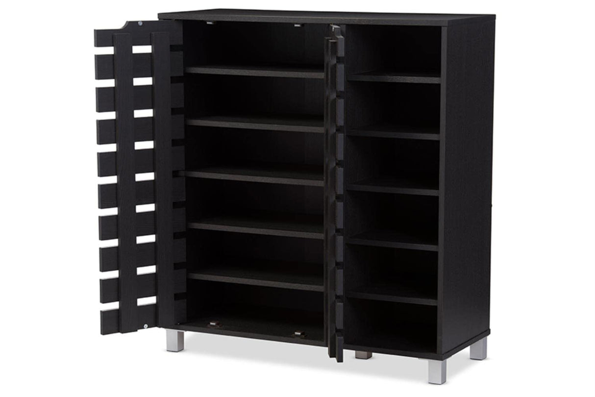 Baxton Studio Shirley Modern & Contemporary Wood 2-Door Shoe Cabinet with Open Shelves, Dark Brown Baxton Studio