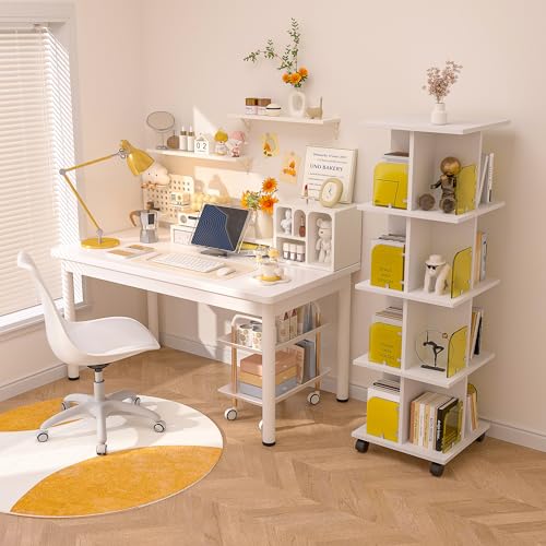 VECELO 4-Tier Rotating Corner Bookshelf with Wheels and Acrylic Dividers - Stylish Storage Solution for Home and Office VECELO