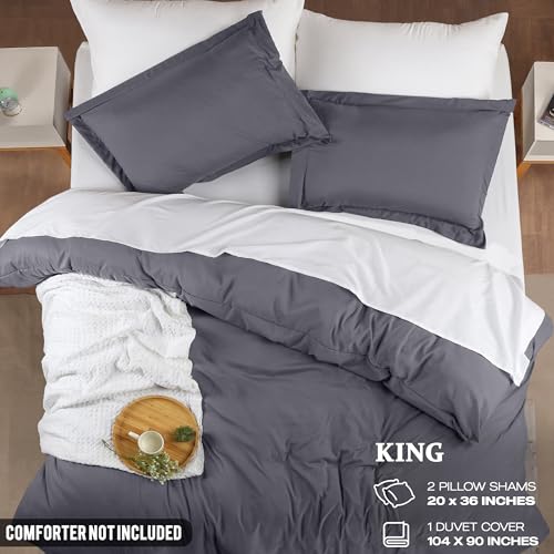 Utopia Bedding Duvet Cover King Size - 3 Piece with Zipper Closure - 1 Comforter Cover 104X90 Inches & 2 Pillow Shams 20X36 Inches (Grey) Comforter Not Included Utopia Bedding