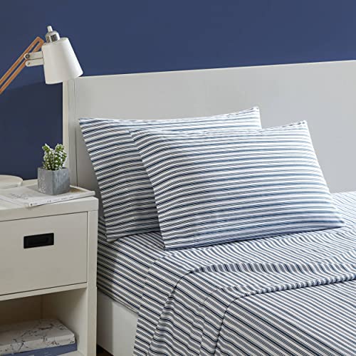 Nautica - Queen Sheets, Cotton Percale Preppy Bedding Set, Crisp & Cool, Lightweight & Breathable (Coleridge Stripe Blue, Queen) Nautica