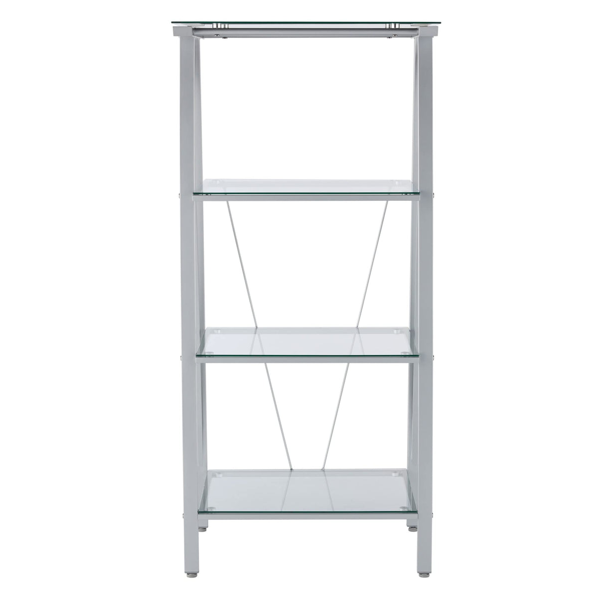 Realspace® Vista 60"H 4-Shelf Glass/Metal Bookcase, Clear/Silver Realspace
