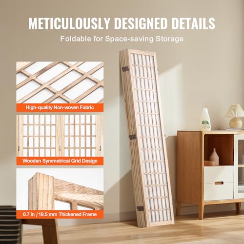 VEVOR Room Divider, 6 Panel Japanese Room Divider, Wood Folding Privacy Screen Indoor, Partition Dividers Portable Decoration Screens, for Room Separation Home Office Restaurant & Bedroom(Natural) VEVOR