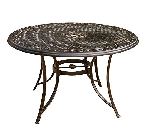 Hanover Traditions 5-Piece Rust Resistant Aluminum Patio Dining Set with Blue Cushions, Swivel Rockers and Aluminum Round Dining Table, Outdoor Dining Set for 4 Hanover