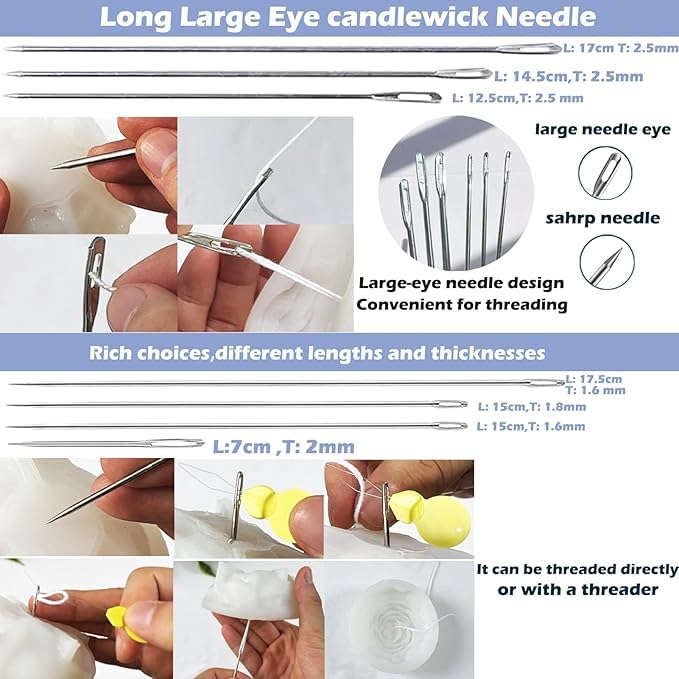 150PCS Candle Making Kits for Adults Beginners Adjustable Candlewick Hole Drill Needle for Candle,Hook Punch Needle Wick for Molds, Candle Tool Inserting Wick,Big Hole Long Needle for Taper molds TYMKLMZG
