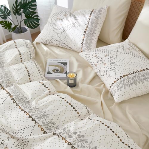 Wake In Cloud - Boho Comforter Set, Farmhouse Bohemian Western Aztec Neutral Aesthetic, Soft Lightweight Bedding, 3 Pieces, Beige, King Size Wake In Cloud