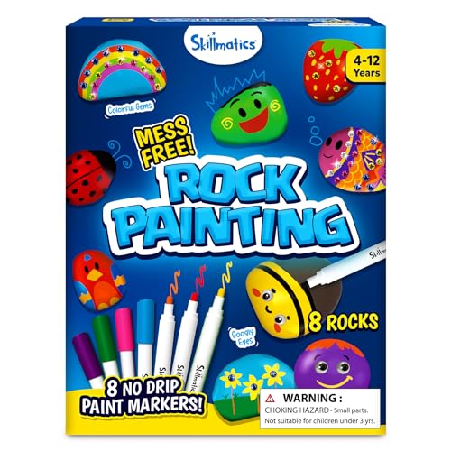 Skillmatics Rock Painting Kit - Mess-Free Art & Craft Activity for Girls & Boys, Craft Kits & Supplies, DIY Creative Activity, Christmas Gifts for Kids Ages 4, 5, 6, 7, 8, 9, 10, 11,12 Skillmatics