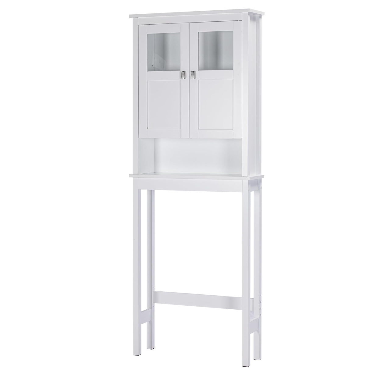 Spirich White Over Toilet Bathroom Storage Cabinet with Glass Doors and Adjustable Shelves Spirich