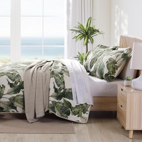 Tommy Bahama - King Quilt Set, Reversible Cotton Bedding with Matching Shams, Pre-Washed for Added Softness (Fiesta Palms Green, King) Tommy Bahama