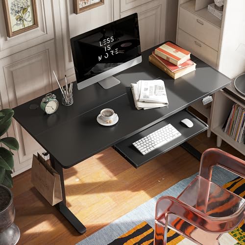 FEZIBO Standing Desk with Keyboard Tray, 63 × 24 Inches Electric Height Adjustable Desk, Sit Stand Up Desk, Computer Office Desk, Black FEZIBO