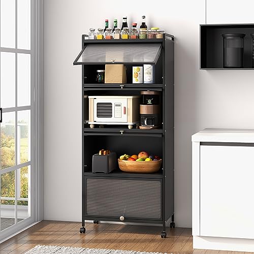 Giantex 5-Tier Freestanding Kitchen Storage Cabinet with Mobile Design and Flip-Up Doors, Black Giantex