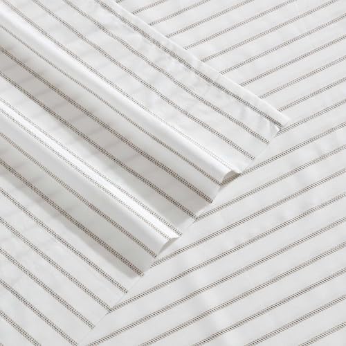 Eddie Bauer - King Sheet Set, Cotton Percale Bedding Set, Super Soft and Bedding Set, Oeko-Tex Certified (Essential Stripe Beige, King)