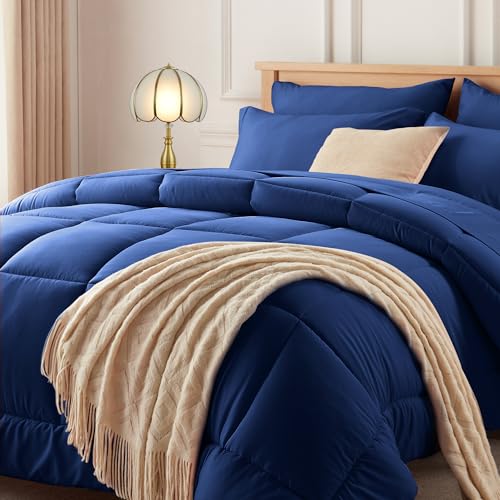 Newspin Full Comforter Set Blue - Bed in a Bag Full Size 7 Pieces, All Season Bed Set, Fluffy Comforter Set with Sheets, Sheet Set Quilt Blanket, Pillowcases & Shams Newspin