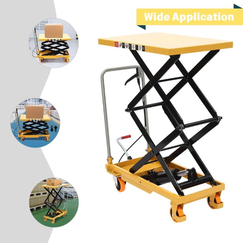 Purptarol Hydraulic Scissor Lift Table, 770lbs Capacity 51" Adjustable Height Double Scissor Hydraulic Lift Table with Wheels for Material Handling and Transportation Purptarol