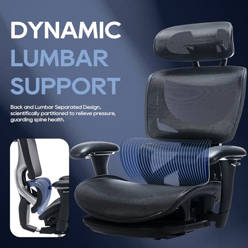 COLAMY Ergonomic Mesh Office Chair with Footrest, Executive High Back Computer Desk Chair with Wide Headrest and Adjustable 3D Arms, Backrest Height, Tilt Lock and Lumbar Support, Black COLAMY
