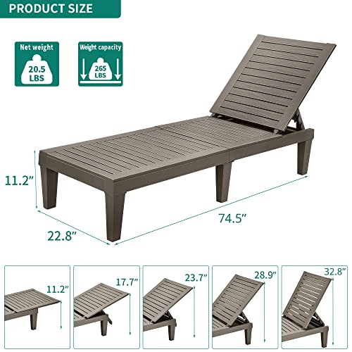 YITAHOME Chaise Outdoor Lounge Chairs with Adjustable Backrest, Multi-Functional Patio Loungers Easy Assembly & Lightweight, Waterproof Poolside Chaise Lounge with 265lbs Capacity, Set of 2, Taupe