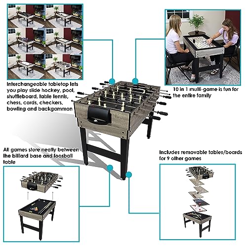 Sunnydaze 10-in-1 Game Table - Combination Multi-Game Table with Billiards, Push Hockey, Foosball, Ping Pong, and More - 49.5-Inch - Classic Wood Stain Sunnydaze