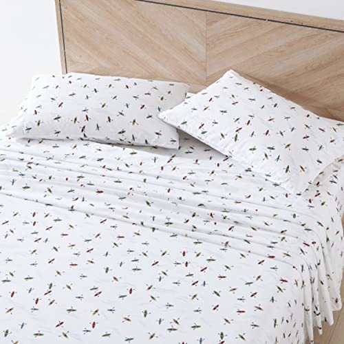 Eddie Bauer - Twin Sheet Set, Cotton Percale Bed Sheets, Crisp & Cool Home Decor, Dorm Room Essentials (Kayaks White, Twin) Eddie Bauer