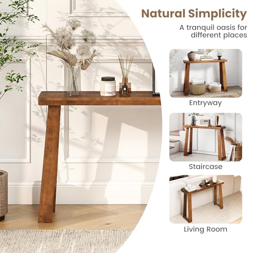 Giantex Narrow Long Console Table, 43" Modern Entryway Table Behind the Couch, Rubberwood Accent Sofa Tables for Living Room, Foyer, Hallway, Bedroom, Entrance (Walnut) Giantex