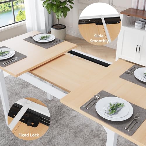 VOWNER 63” Extendable Dining Table Set for 4-6 People, 5-Piece Dining Table Set for 4 People with 4 Chairs, Kitchen Table Set with MDF Board and Metal Frame, for Small Space, Apartment, Nature Wood VOWNER