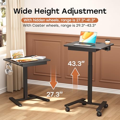 JYLH JOYSEEKER Mobile Small Standing Desk with Drawer, 23.6"x19.7" Rolling Laptop Cart on Wheels, Height Adjustable Sit Stand Computer Workstation with Storage for Compact Space, Black JYLH JOYSEEKER