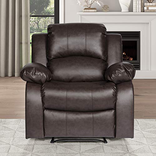 Lexicon Humphreys Faux Leather Wall Hugger Recliner Chair for Living Room, Office, RV - High-Density Foam, Sturdy Solid Wood Frame - Chairs Living Room, Recliners for Small Spaces - Brown Lexicon