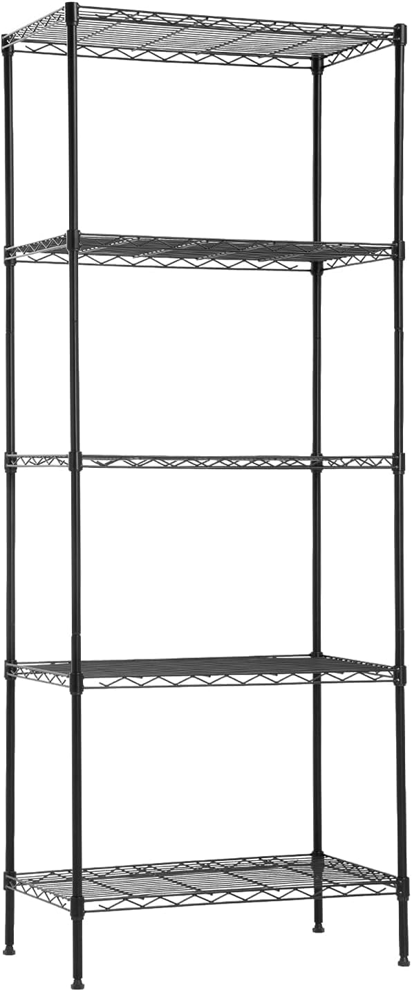 14" D×24" W×60" H Wire Shelving Unit Metal Commercial Shelf with 5 Tier Layer Rack Strong Steel for Restaurant Garage Pantry Kitchen Garage,Black FDW