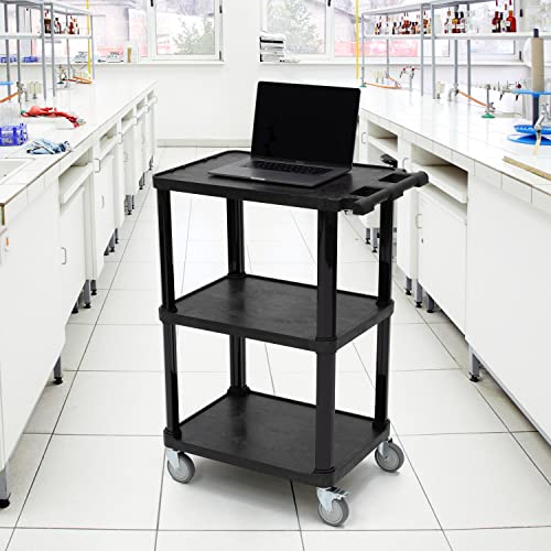 Pearington 3-Tier Compact Multi-Purpose Plastic Utility Cart with Lockable Wheels up to 300LBS, Black Pearington