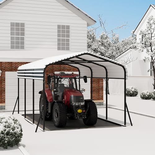 Metal Carport, 10x15 ft Car Port with Enhanced Base and Galvanized Steel Roof, Heavy Duty Garage Car Shelter Shade, Outdoor Canopy for SUV, Truck, Boats Garvee