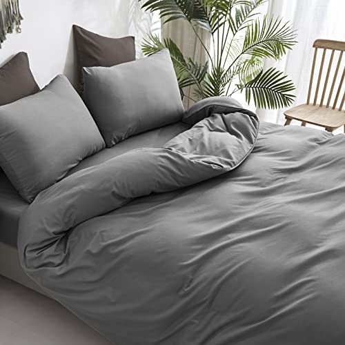 Luxlovery Grey Comforter Set Twin Dark Grey Bedding Comforter Sets Minimalist Gray Blanket Quilts Solid Breathable Soft Quilts Modern Grey Bedding Set Durable 3 Piece Comforter Set Luxlovery