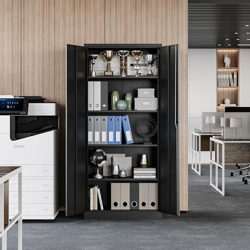 Allouncer Metal Storage Cabinet with 5 Adjustable Shelves, Pantry Cabinet with 2 Doors, Lockable Garage Storage Cabinet, Tool Cabinet, File Storage Cabinets -71" Black Allouncer