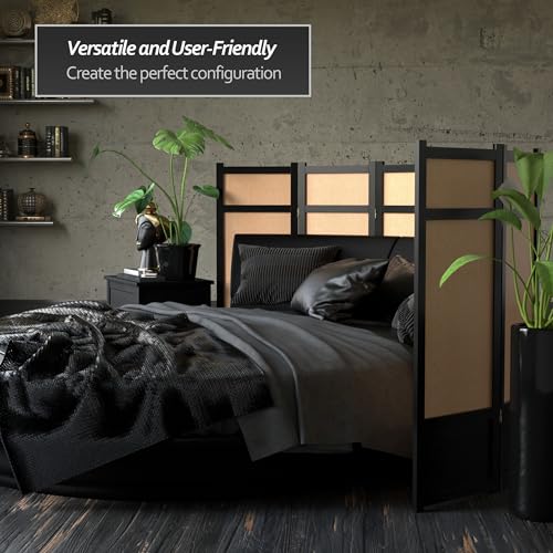 4 ft. Short Low Jute Shoji Screen - 4 Panel - Black Red Lantern
