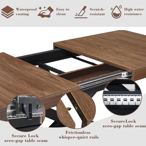 Extendable Dining Room Table for 4 6 8, 55"-70.9" Kitchen Table Rectangle Wood, Expandable Dining Table with Hidden Storage, Space Saving Farmhouse Kitchen Table for Kitchen Dining Living Room MECHYIN