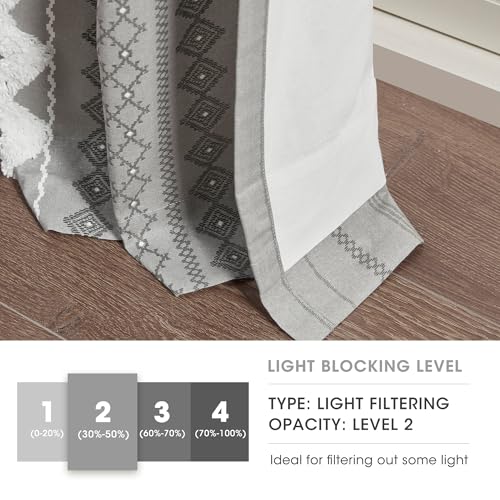 INK+IVY Imani 100% Cotton Single Panel Curtain Tufted Chenille Stripe Geometric Print Mid-Century Look Rod Pocket Top Drape for Living Room, Privacy Window Treatment for Bedroom, 50" x 84", Grey INK+IVY
