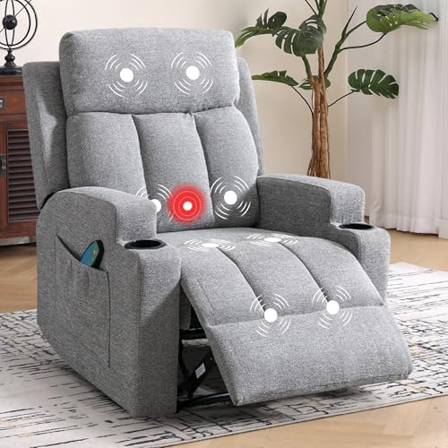 IOMOR 1PCS Fabric Manual Recliner Chair for Adults, Comfy Reclining Chairs with Overstuffed Arm and Back, Single Sofa for Living Room (1, Light Gray)
