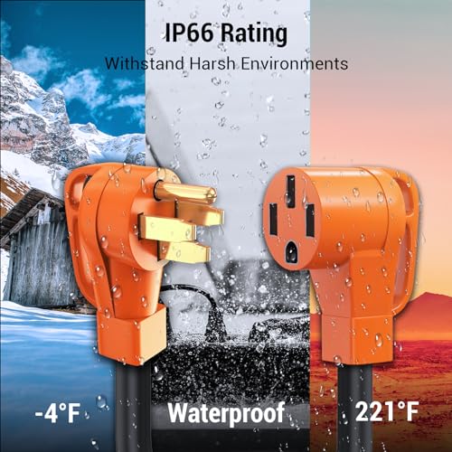 Tera Extension Cord 50 Amp RV & EV 3 FT: NEMA 14-50P to 14-50R 4 Prong 250V Heavy Duty with Grip Handle Cord Organizer 6/3+8/1 Gauge STW RV Power Cord for Tesla J1772 Tera