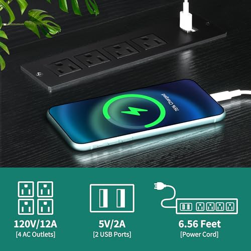 YITAHOME L Shaped Desk with Drawers & Hutch, 61" Computer Desk with Power Outlets & LED Lights, Corner Office Desk with Storage Cabinet, Drafting Table, Wood Desk, Black & Rustic Brown YITAHOME