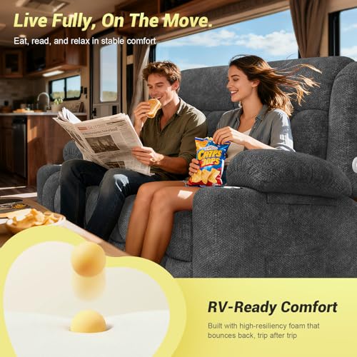 MOSGAT RV Loveseat Recliner Sofa, Reclining Loveseat Home Theater Seating with USB Ports, Cup Holders, Insert Pockets, Wall Hugger RV Recliners for Movie Room, Recline Movie Seats Gaming Sofa, Gray