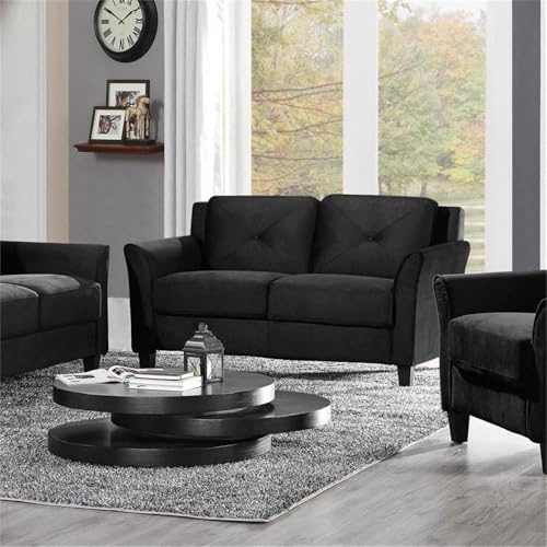 Home Square 2-Piece Polyester Microfiber Fabric Upholstered Sofa Set with 78" W Sofa & 56" W Loveseat, Curved Arms, Sturdy Wood Frame & Legs, Tufted Back Cushions, in Black Finish Home Square