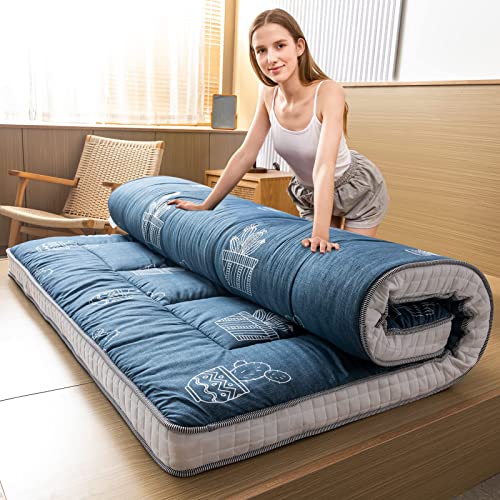 MAXYOYO Grey Cactus Pattern Queen Size Futon Mattress, Quilted Bed Mattress Topper, Extra Thick Folding Sleeping Pad, Breathable Floor Lounger, Guest Bed for Camping, Couch MAXYOYO