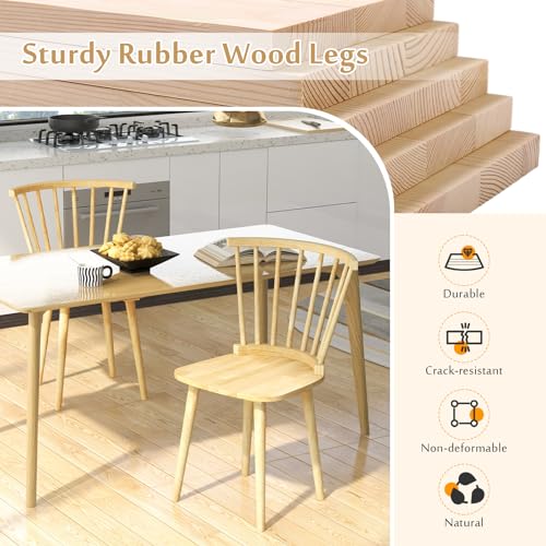 GOFLAME Windsor Dining Chairs Set of 4, Solid Wood Kitchen Chairs with Ergonomic Spindle Back, 400 LBS Weight Capacity, Farmhouse Armless Side Chairs for Dining Room, Living Room, Natural GOFLAME