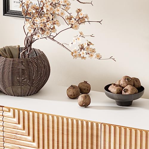 roomfitters Mid Century Modern TV Stand for TVs up to 65", Boho Sideboard Buffet Cabinet Credenza, Media Console Entertainment Center for Living Room, Poplar Wood Print Carved and Geometric Design roomfitters