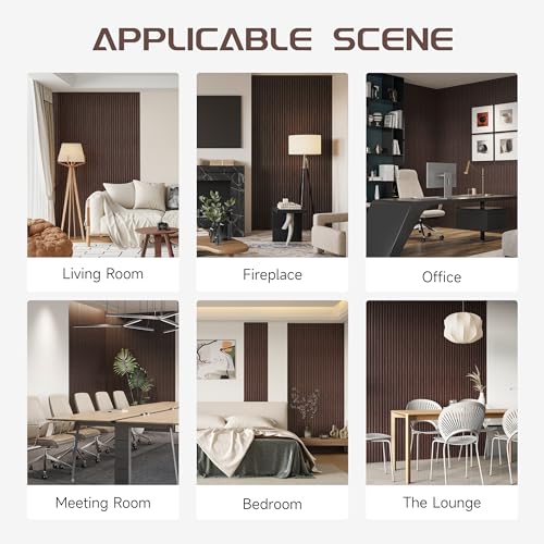 POHARE WPC Slat Wall Panels, 8 Pack Accent Slat Wood Slats for Wall and Ceilings, Acoustic Panels for Interior Wall Modern Décor, Walnut, 95 x 6 in POHARE